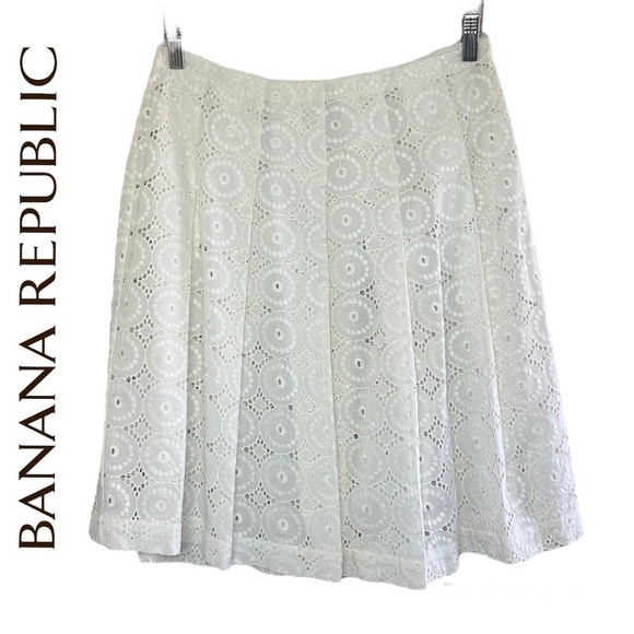 Banana Republic White Cotton Eyelet Lace Skirt Size 4 - Picture 1 of 13